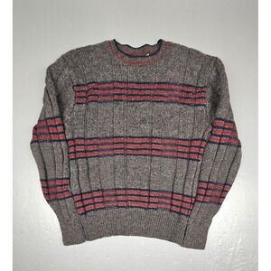 Vintage‎ 100% Pure Wool Sweater Mens Large Striped Fisherman Nordic Distressed